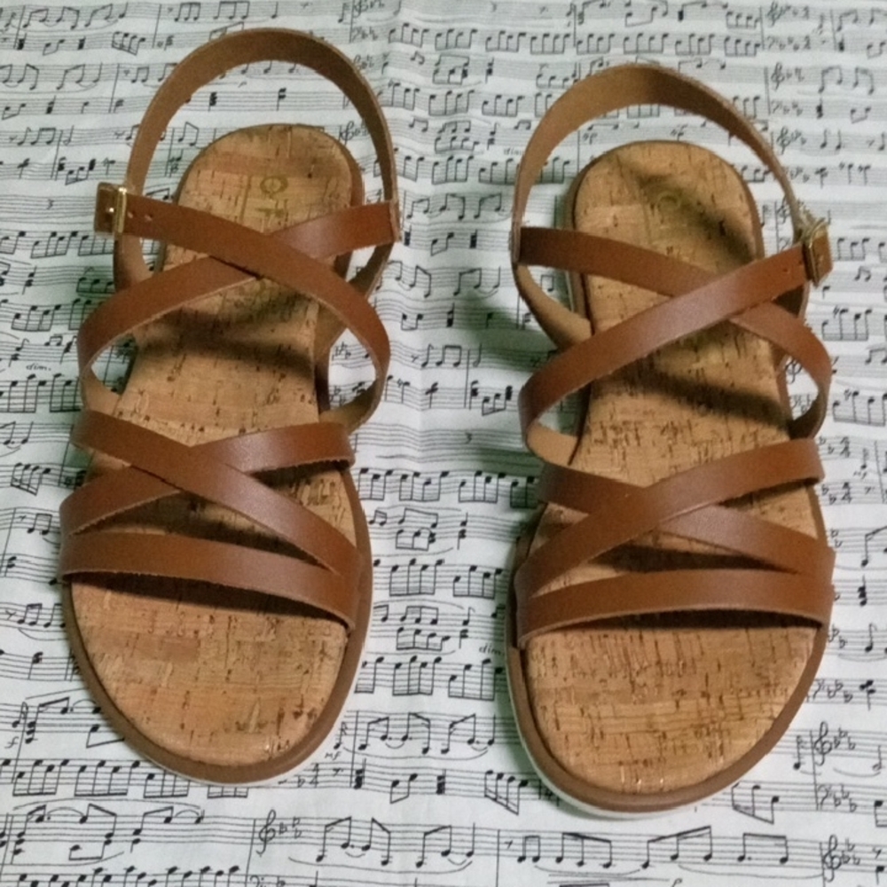 Women’s Brown Strappy Cork-Style Ankle Buckle Sandals